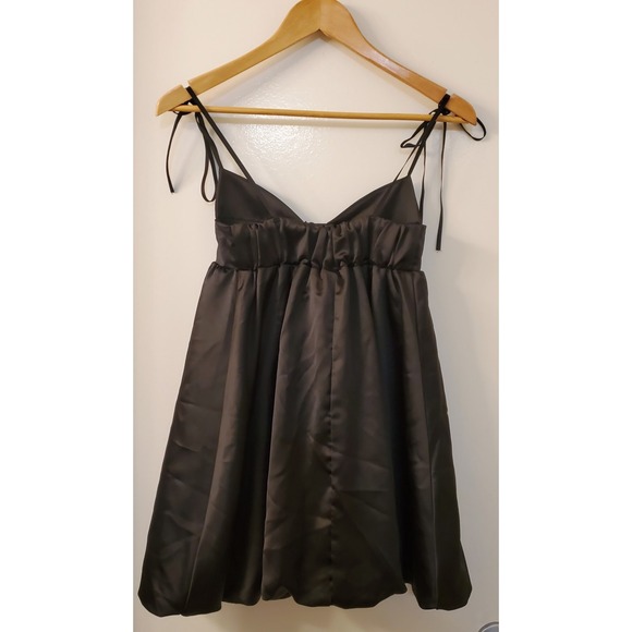 PAR VIOLET Dress XS Girl's On Film Black Satin Dress Bubble Hem Spaghetti Straps - Picture 6 of 15